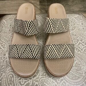 Bzees Resort Womens Wedge Sandals Black White Chevron Slide 10M Cork Platform